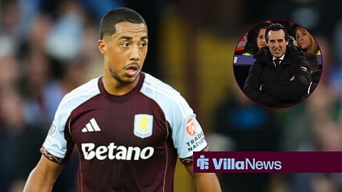 Aston Villa midfielder Youri Tielemans and a circular inset of Aston Villa boss Unai Emery