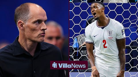 Ezri Konsa looking annoyed for England and Thomas Tuchel looking annoyed