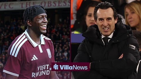 Brian Madjo in action for Aston Villa with Unai Emery worried on the sidelines
