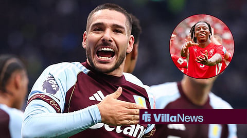 Emi Buendia in action for Aston Villa and Johan Manzambi celebrating a goal for Switzerland
