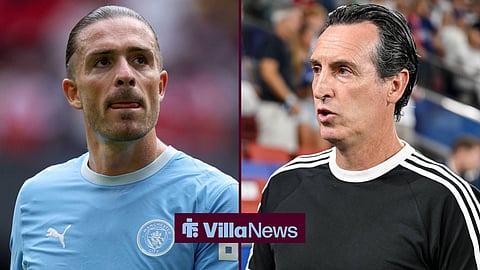 Jack Grealish playing for Manchester City and Unai Emery managing Aston Villa