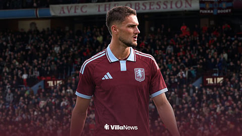 Taylor Harwood-Bellis in an Aston Villa shirt