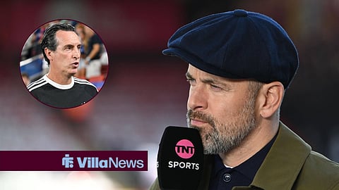 Joe Cole working as a TNT Sport pundit, with Unai Emery in a circular frame inset