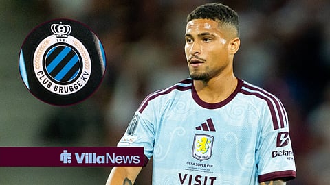 Joao Gomes playing for Aston Villa and Club Brugge badge
