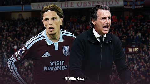 Aston Villa winger Alejandro Garnacho and Aston Villa manager Unai Emery