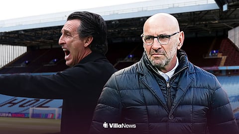 Unai Emery and Monchi ahead of Villa Park, home of Aston Villa
