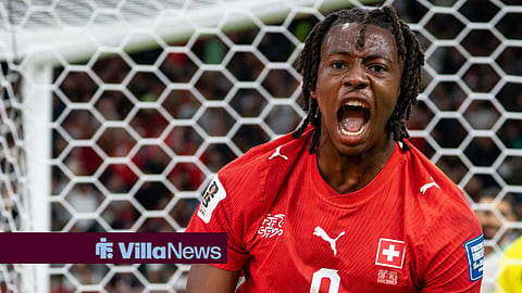 Aston Villa's Johan Manzambi celebrating after scoring for Switzerland
