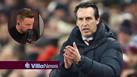 Unai Emery managing Aston Villa next to Jamie O'Hara speaking on talkSPORT