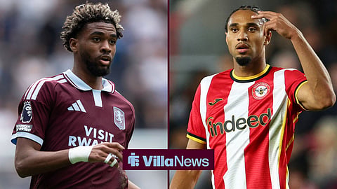 Ibrahim Mbaye playing for Aston Villa and Kevin Schade playing for Brentford
