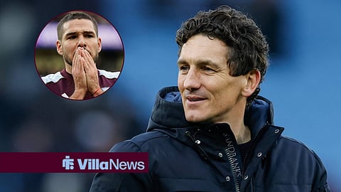 Brentford manager Keith Andrews and Aston Villa's Emi Buendia in a circular inset