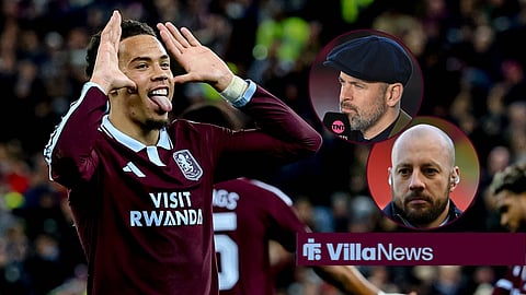 Alysson in action for Aston Villa during Champions League clash versus Viking on 21 October 2026 and Joe Cole speaking for TNT Sports with Alan Hutton pitchside