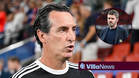 Unai Emery looking on with Michael Carrick in circular inset