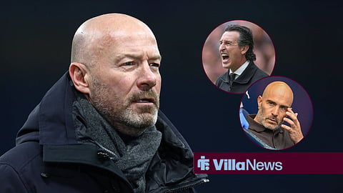 Alan Shearer in the main image, looking towards circular frames inset of Enzo Maresca and Unai Emery