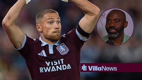 Matty Cash taking a throw-in for Aston Villa and Fabrice Muamba speaking on a podcast