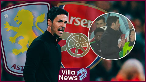 Mikel Arteta was caught in a ludicrous incident in Arsenal v Aston Villa [Credit: Sky Sports Premier League]