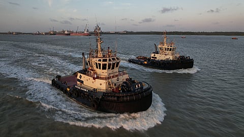 The Svitzer tugs Svitzer Joaquim R (foreground) and Svitzer Denise