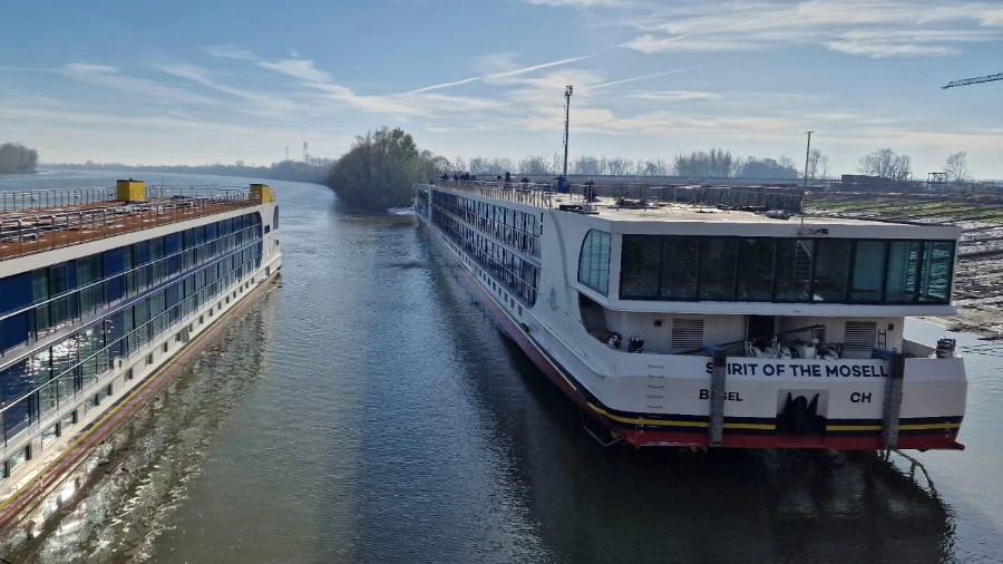 Saga Cruises' Spirit of the Moselle being launched into the water for the first time