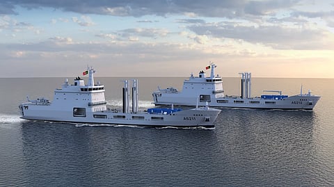 Artist's impression of the Portuguese Navy's future auxiliary oiler replenisher and logistics ships