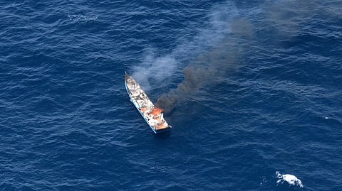 One of the intercepted fishing vessels after being deliberately destroyed by Australian authorities