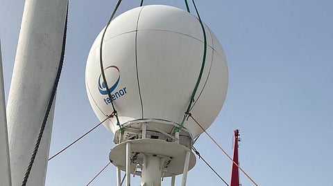 Satellite communication installation works on the Allseas pipelay vessel Solitaire