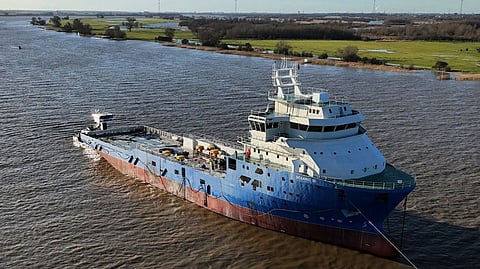 Chevalier Floatels' future offshore construction support vessel arriving at Werkendam