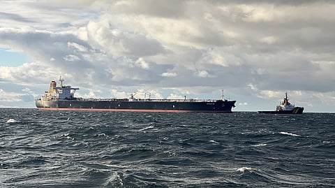 The tanker Eventin under tow after it went adrift in the Baltic Sea, January 10, 2025