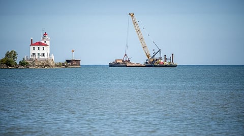 The US Army Corps of Engineers, Buffalo District is wrapping up dredging of the federal channel at Fairport Harbor to provide ease of navigation and safe passage for large vessels