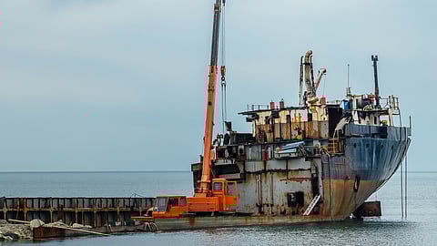 A ship being recycled