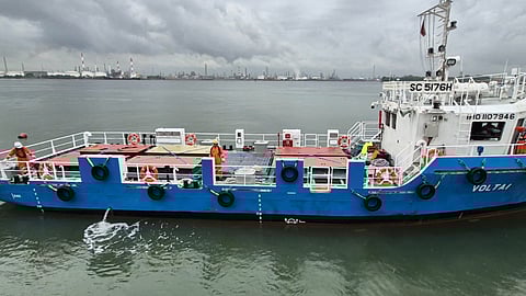 Voltai with cargo loaded on her aft deck