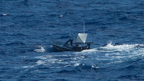 A Canadian Forces Hammerhead unmanned surface vehicle (USV) underway in the Pacific Ocean, July 20, 2018. A USV similar to this one was laden with explosives and tested by the Royal Canadian Navy as a one-way attack craft during Exercise Trident Fury 2025 off Vancouver.