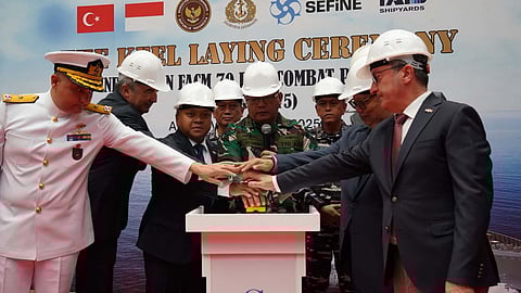 Keel-laying ceremony for the Indonesian Navy's newest fast attack craft at Sefine Shipyard in Turkey, July 17, 2025