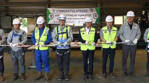Steel cutting ceremony of HD Hyundai Samho's new port cranes for Gwangyang Port
