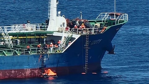 The crude oil tanker GT Unity shortly after a fire broke out in its engine room while off southern Vietnam, August 8, 2025
