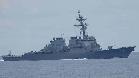 The US Navy Arleigh Burke-class guided-missile destroyer USS Higgins underway near Scarborough Shoal in the South China Sea, August 13, 2025