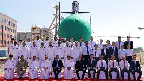 Launch of the future PNS Mangro, the Pakistan Navy's third Hangor-class submarine, in Wuhan, China, August 14, 2025