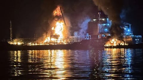 The two vessels on fire in Yeosu anchorage, August 16, 2025