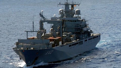 The German Navy supply ship Frankfurt am Main underway in the Atlantic Ocean, April 26, 2009