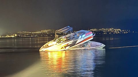 The two boats following the collision