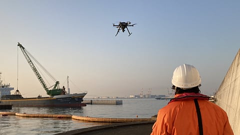 Drone being used for soil volume inspection