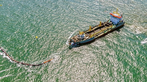 Boskalis dredger working on beach and foreshore replenishment in the Netherlands