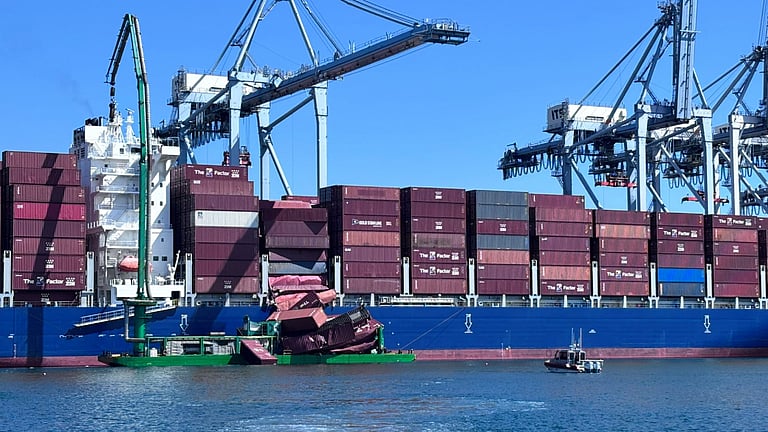 Containers collapse from ship at Port of Long Beach