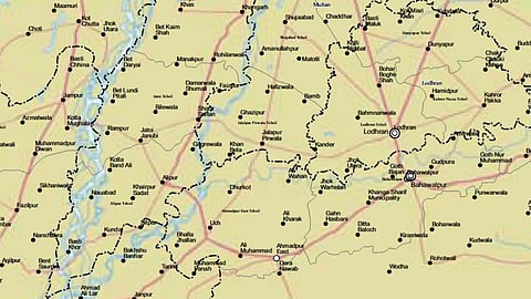 Map showing the city of Jalalpur Pirwala and other areas in Pakistan's Punjab province