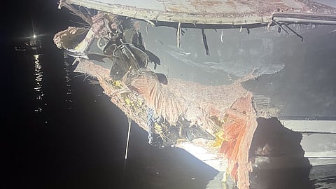 Aftermath of allision between a 36-foot vessel and a barge in Fort Myers Beach, Florida