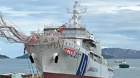 Japan Coast Guard's newest patrol vessel, Hiroshima, being launched