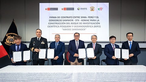 Contract signing between SIMA and Korean consortium for Peru's new fisheries research vessel