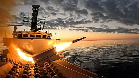 Kongsberg's new anti-ship missile being fired from the Royal Navy Type 23 frigate HMS Somerset during Exercise Aegir 25 off Norway