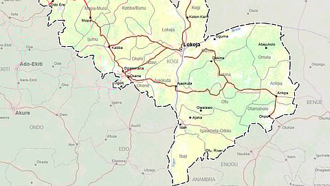 Map of Kogi state in north-central Nigeria. The Ibaji Local Government Area is in the southern portion of the state.