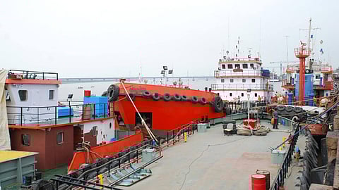 Vessels at Magdalla Port in Gujarat, India