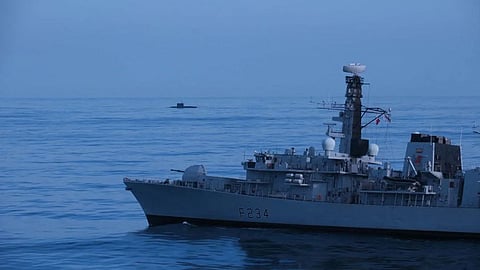UK Royal Navy frigate HMS Iron Duke shadowing Russian Navy submarine Novorossiysk as it transited the English Channel