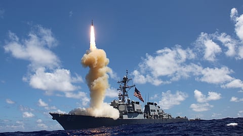 The US Navy Arleigh Burke-class guided-missile destroyer USS Fitzgerald launches an SM-3 missile as apart of a joint ballistic missile defense exercise, October 25, 2012.